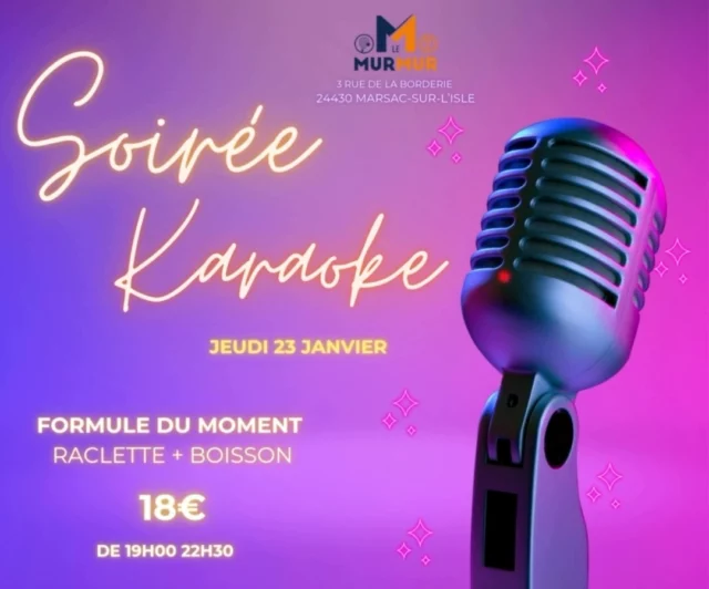 Prêt(e) à chanter, danser et t’éclater ? 🎙

🔥 Rejoins-nous au Murmur à Marsac pour une soirée Karaoké pleine d’énergie et de bonne humeur !

Seul(e) ou entre amis, viens mettre l’ambiance et partager un moment inoubliable ! 🎶💃

📍 Le Murmur – Marsac

Tague tes amis et prépare ta playlist ! 🎤

🎶 #SoiréeKaraoké #LeMurmurMarsac #chantetavie #MarsacsurLisle #perigueux #perigueuxmaville #lemurmur #dordogne